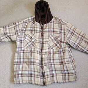 Vintage 90s Dickies Hoodie Flannel Jacket Men's 2XL Plaid Brown/Tan Quilt Lined